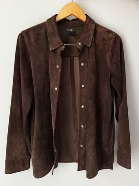 New Frontier Chocolate Brown 100% Suede Snap-Front Shirt Jacket